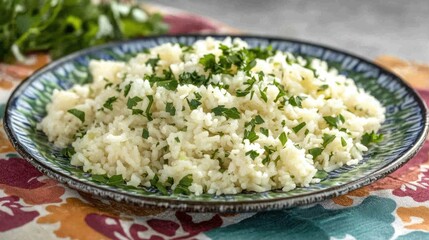 Fresh Herb Rice on Decorative Plate