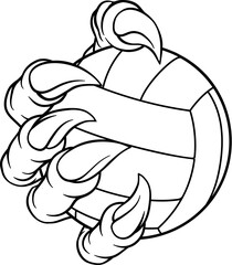 An eagle, dragon or dinosaur monster claw hand holding a volleyball volley ball illustration