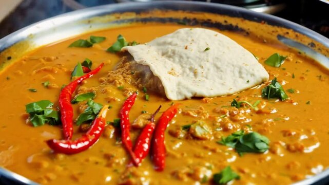 Indian dhal spicy curry with red chili. generative ai 