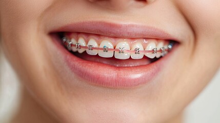 Obraz premium Smiling Girl with Braces Showing Healthy Teeth