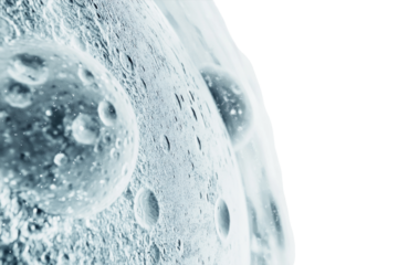 Realistic planet with rings and moons, detailed surface, white background. PNG transparent.