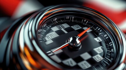 Close-up of a Chrome Gauge with a Red Needle Pointing to 10
