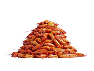 A pile of bright red boiled crayfish, representing fresh and flavorful seafood, isolated on white background PNG transparent.