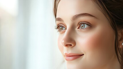 Naklejka premium Close-up Portrait of a Young Woman with Natural Beauty