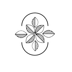 Hand-drawn geometric leaf flower logo design in black and white, perfect for nature-inspired branding, eco-friendly products, wellness, and botanical-themed designs – ideal for creative and business