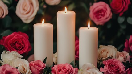 Candles Surrounding a Floral-Adorned Altar, Evoking a Spiritual and Sacred Atmosphere