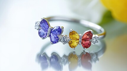 Colorful Butterfly Ring with Gemstones and Sparkling Accents