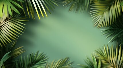 Tropical Green Leaves Frame with Blank Center