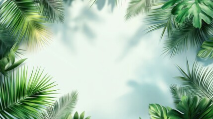 Tropical Leaves Bordering a Light Blue Background