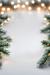 Christmas background with fir branches snow and lights