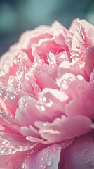 A close-up of a delicate pink peony in full bloom