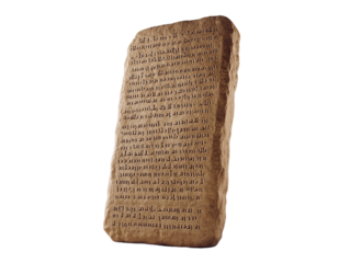 Stone tablets with Hebrew inscriptions representing the Ten Commandments, white background.   PNG transparent.