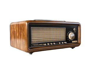 Vintage radio with a reflective surface, classic design on a white background.   PNG transparent.