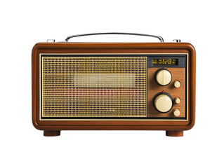 Vintage radio with a reflective surface, classic design on a white background.   PNG transparent.