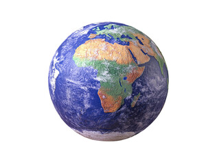 Fototapeta premium Detailed globe of the world placed on a wooden table, blue background. PNG transparent.