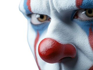Sad clown with white face paint and red nose PNG transparent.