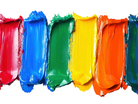 Colorful paint strokes on white background PNG transparent.