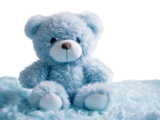 Blue teddy bear on a blue background PNG transparent.