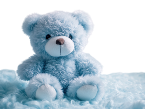 Blue teddy bear on a blue background PNG transparent.