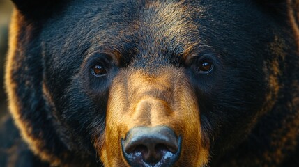Black Bear Face. Close up of Wild Animal with Brown Fur in Natural Habitat