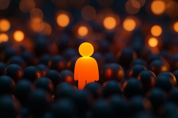 Glowing figure standing out in a crowd. Leadership and thought leader business concept. 