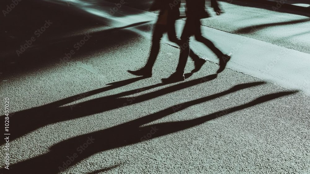 Poster shadows of habits: a person casting multiple shadows as they walk, but each shadow lags behind and e