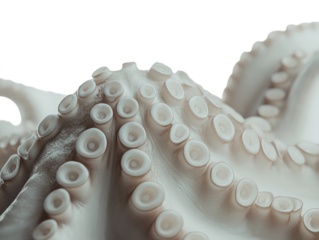 Cooked octopus tentacles with visible suckers, showing texture and detail, on a white background. PNG transparent.