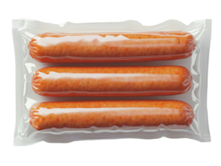 Pack of vacuum-sealed hot dogs, isolated on a white background. PNG transparent.