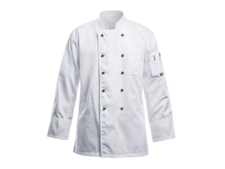 Classic white chef jacket with long sleeves, displayed on a white background. PNG transparent.