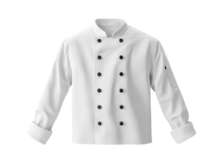 Classic white chef jacket with long sleeves, displayed on a white background. PNG transparent.