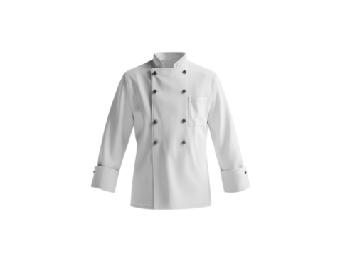 Classic white chef jacket with long sleeves, displayed on a white background. PNG transparent.