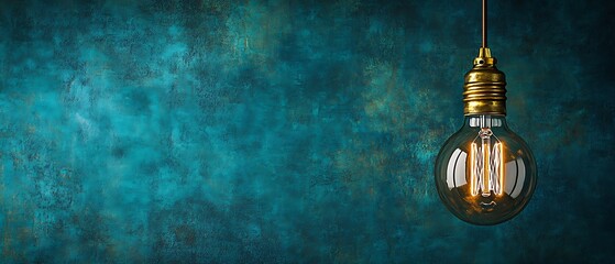 Vintage Edison Bulb Illuminates Rustic Teal Wall with Warmth
