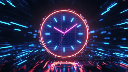 Futuristic clock face featuring sharp glowing lines, merging technology with time in a captivating design.