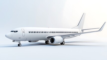 Sleek White Commercial Jet Plane on Light Blue Background