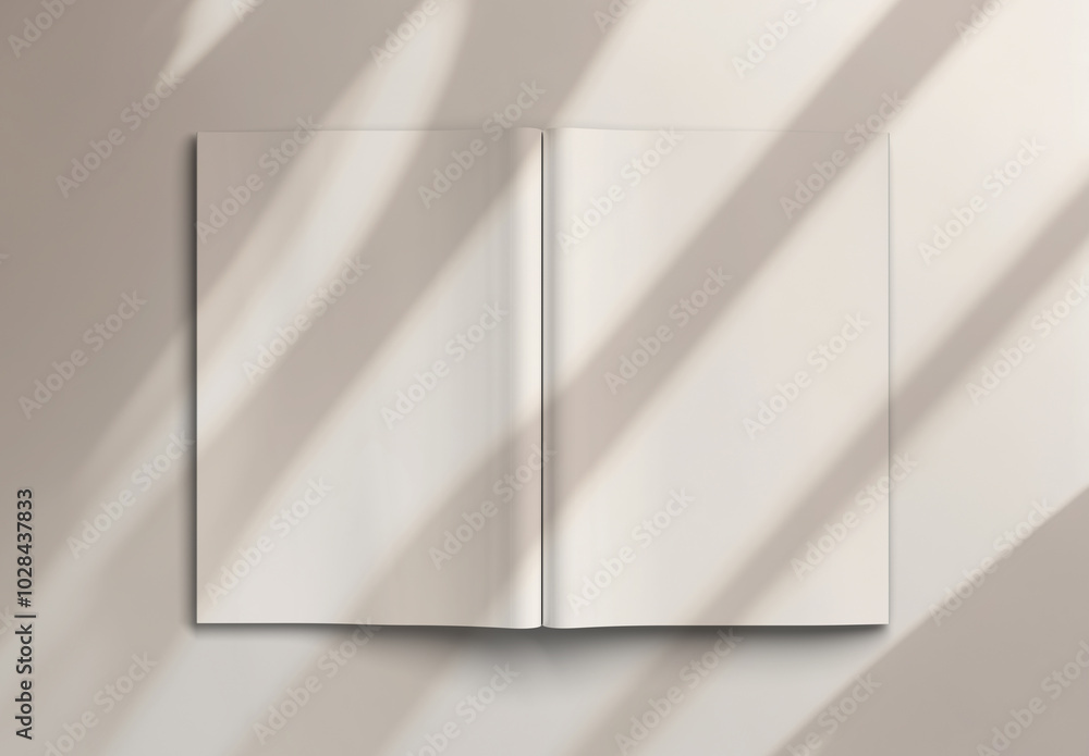 Wall mural open magazine mockup on white background with soft shadows. 3d rendering