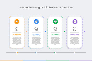 4 step Infographics Design Template, Chart diagram, Graph, Pie chart, workflow layout, vertical rectangle diagram, report, Editable presentation design elements, Process diagram in white background