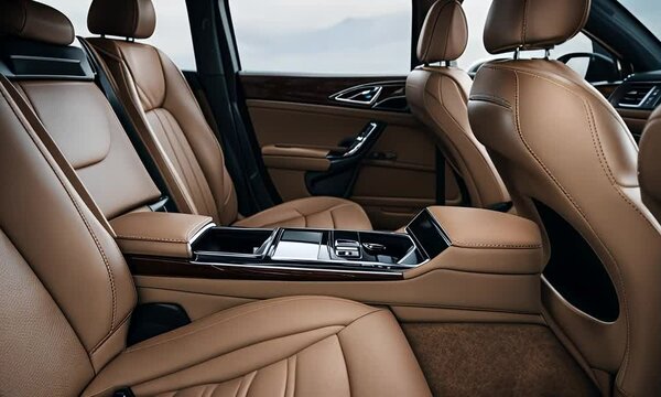 Interior of a car with leather upholstery.