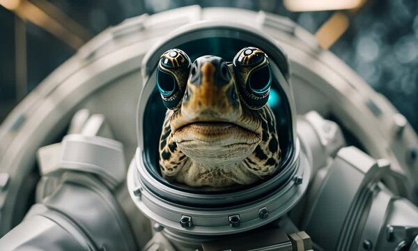Turtle dressed as an astronaut.