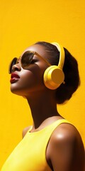 Fototapeta premium Black Woman Listening To Music with Bright Make-Up and Colorful Style