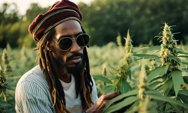 Rastafarian in a marijuana field.