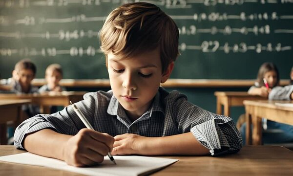 Child in math class.
