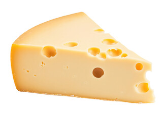 A delicious wedge of cheese with holes, perfect for culinary creations or gourmet presentations, transparent background.