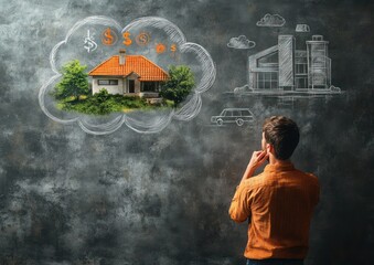 Man dreaming about a house and a car