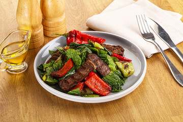 Salad with grilled beef steak