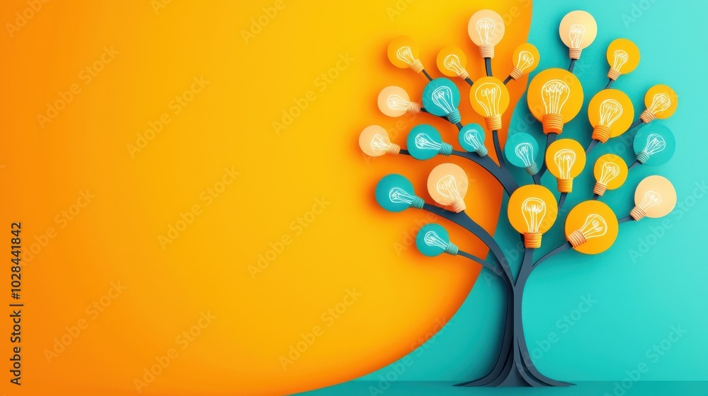 Poster team brainstorm tree: a tree with lightbulbs as leaves, with each branch nurtured by a different tea