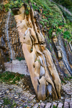 Partial view of the flysch in the area of Peine del Viento in Donostia, San Sebastian