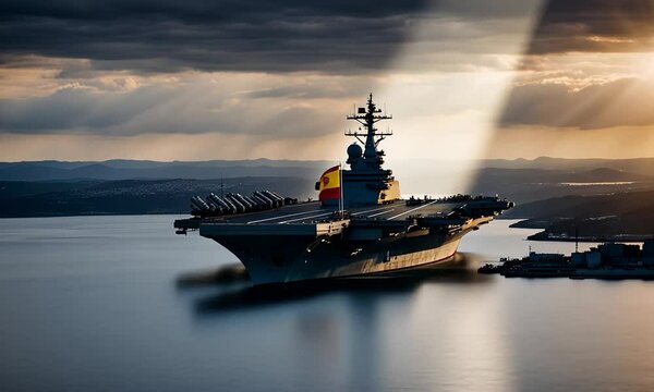 Aircraft carrier with the Spanish flag.
