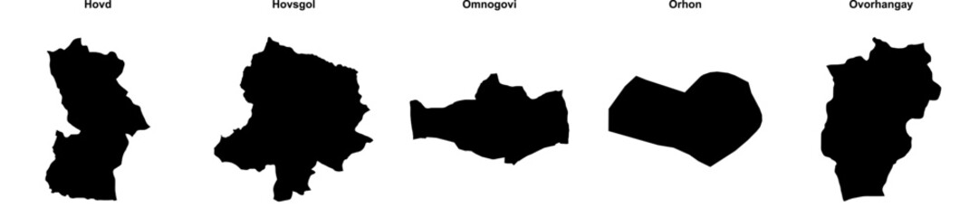 Hovd, Hovsgol, Omnogovi, Orhon, Ovorhangay outline maps