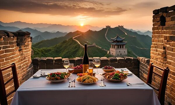 Romantic dinner at the Great Wall of China.