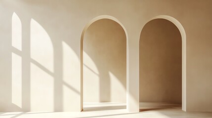 A white room with two arched doorways.